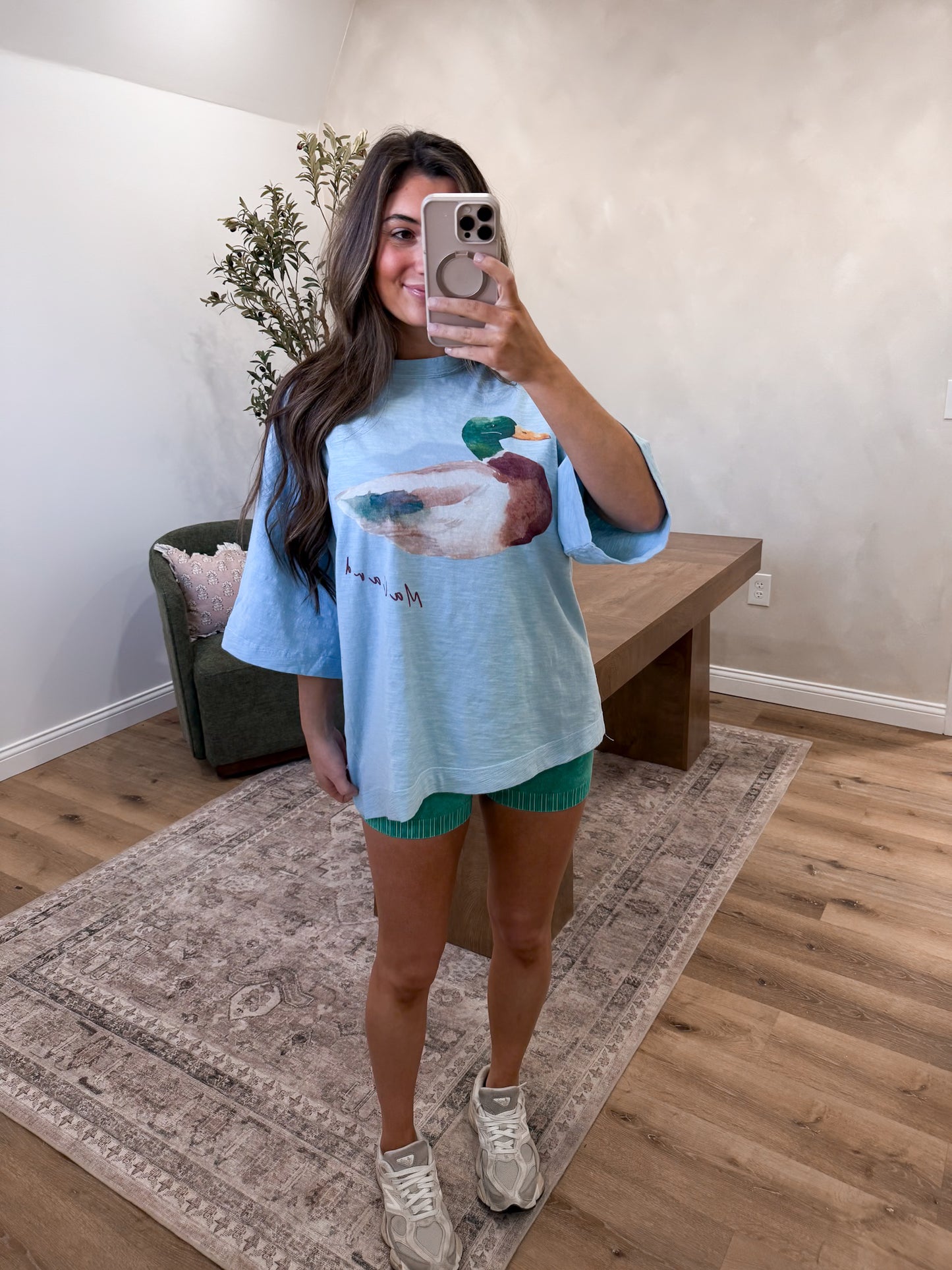 Mallard Printed Oversized Tee - light blue