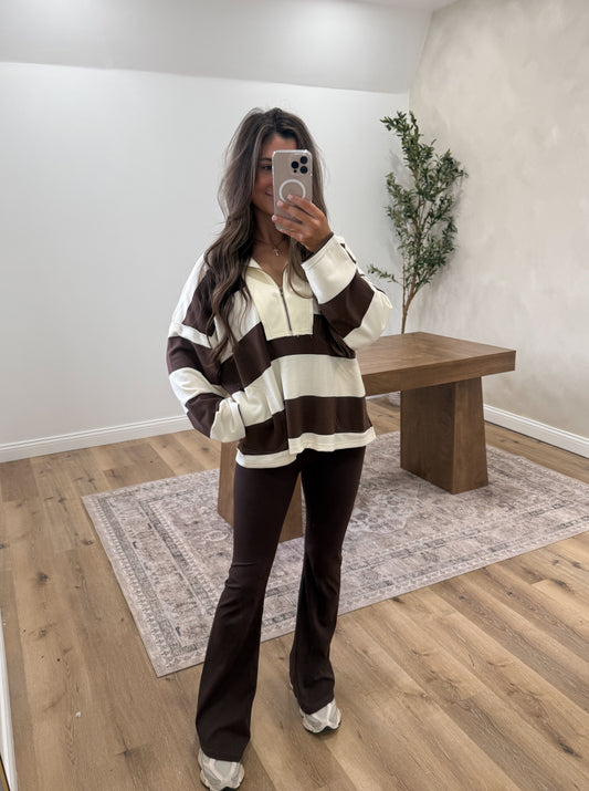 Jessi Vintage Striped Pullover- mocha