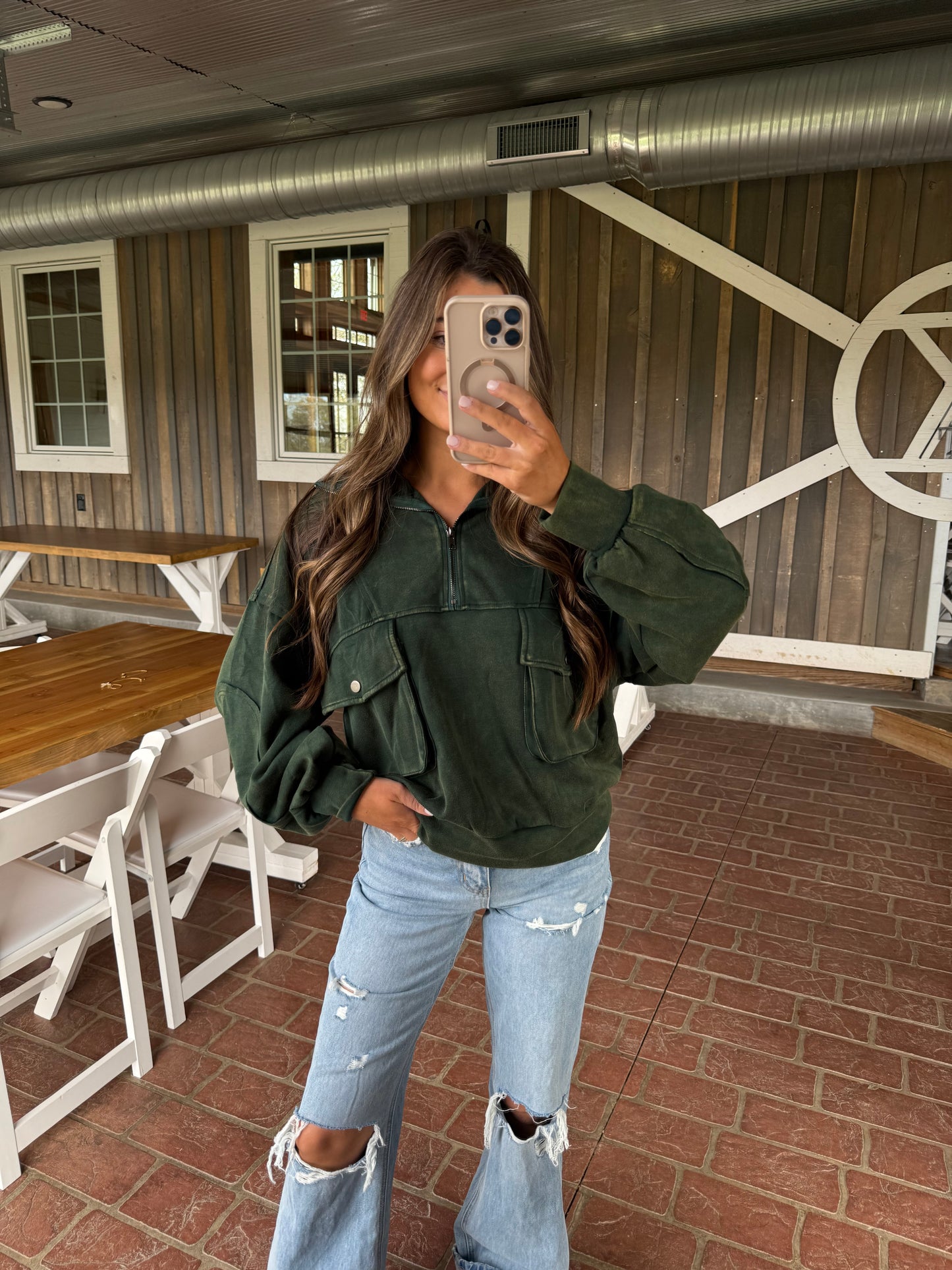 Mineral Washed Scuba Half Zip Sweatshirt- Hunter