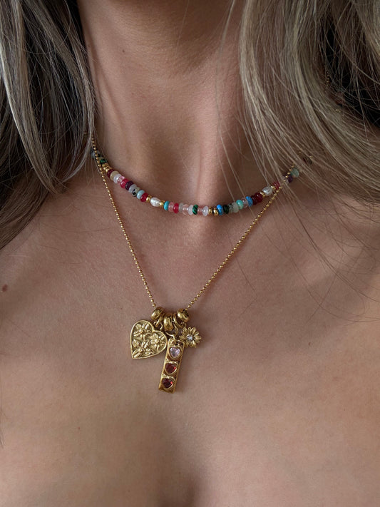 Evarose Floral Heart Charm Necklace - waterproof