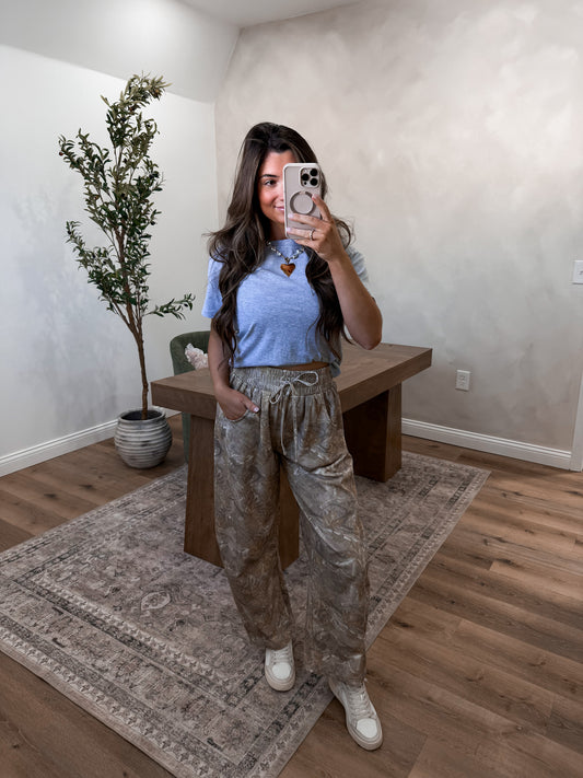 Cozy & Casual Camo Barrel Pants - taupe mix
