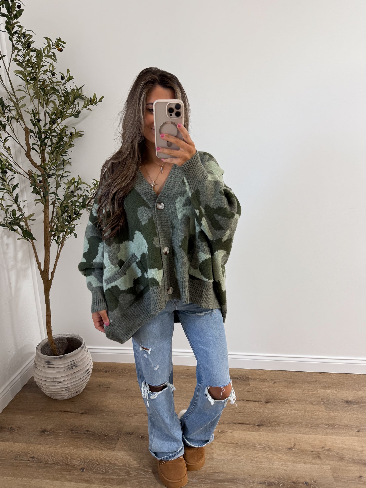 Oversized Camouflage Pullover Sweater Cardigan