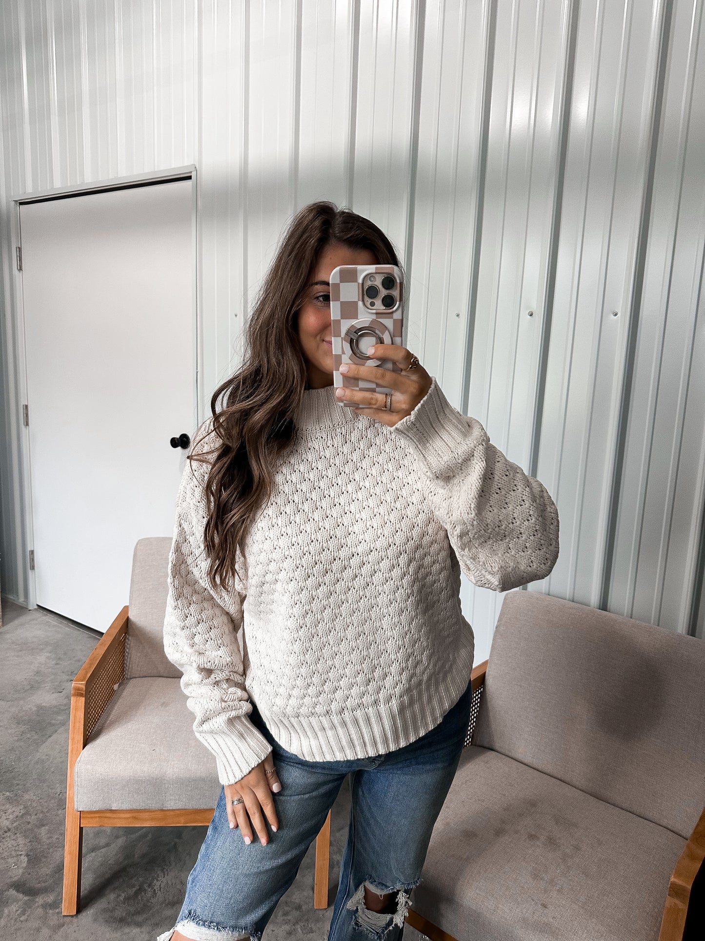 Tiana Textured High Neck Sweater- Cream