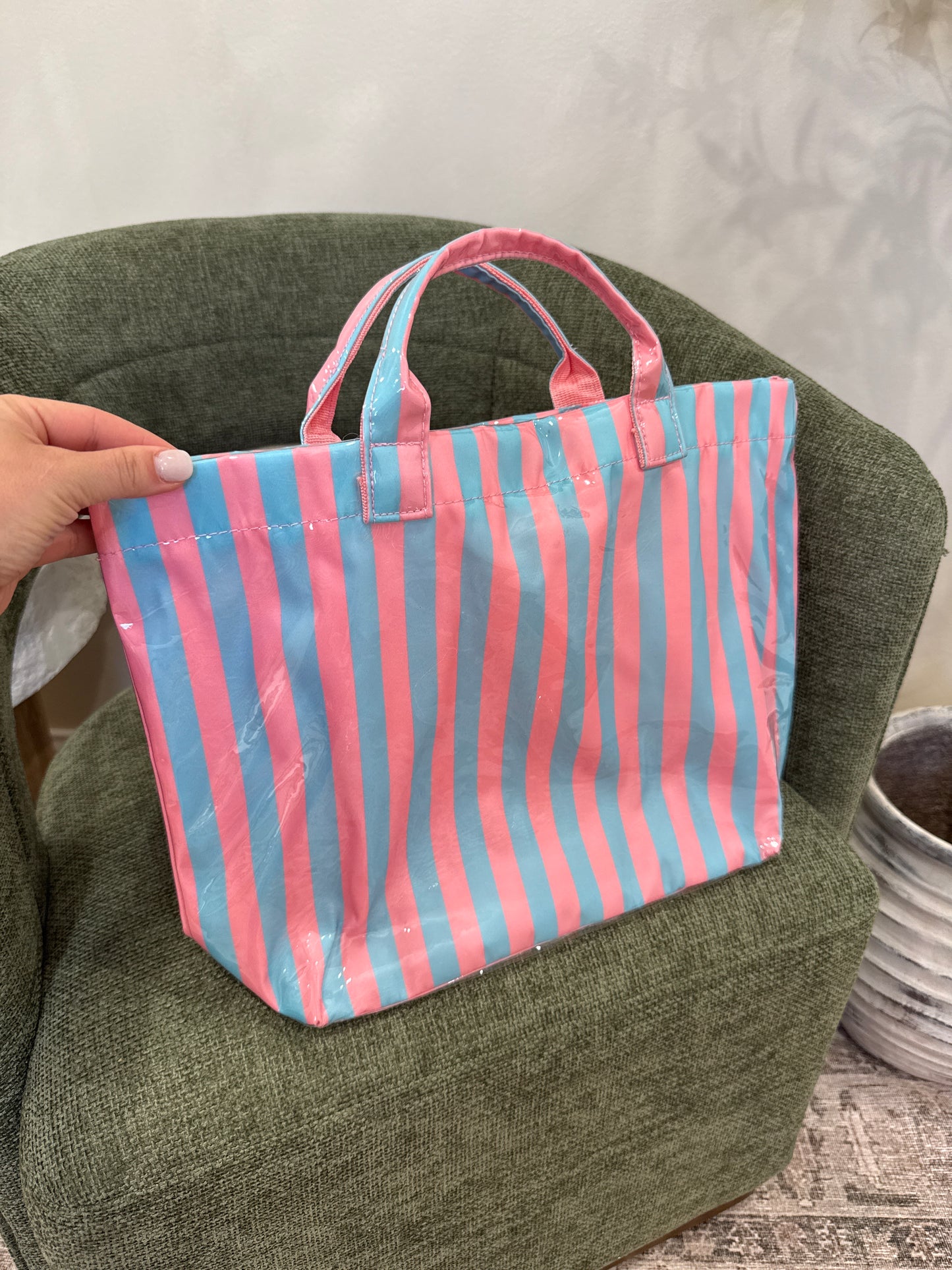 Neon Pop Carryall Striped Tote Bag - pink/blue