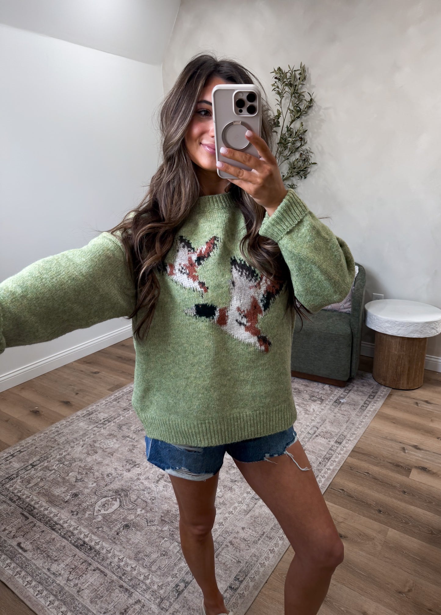 Flying mallard Knit Sweater - spring green