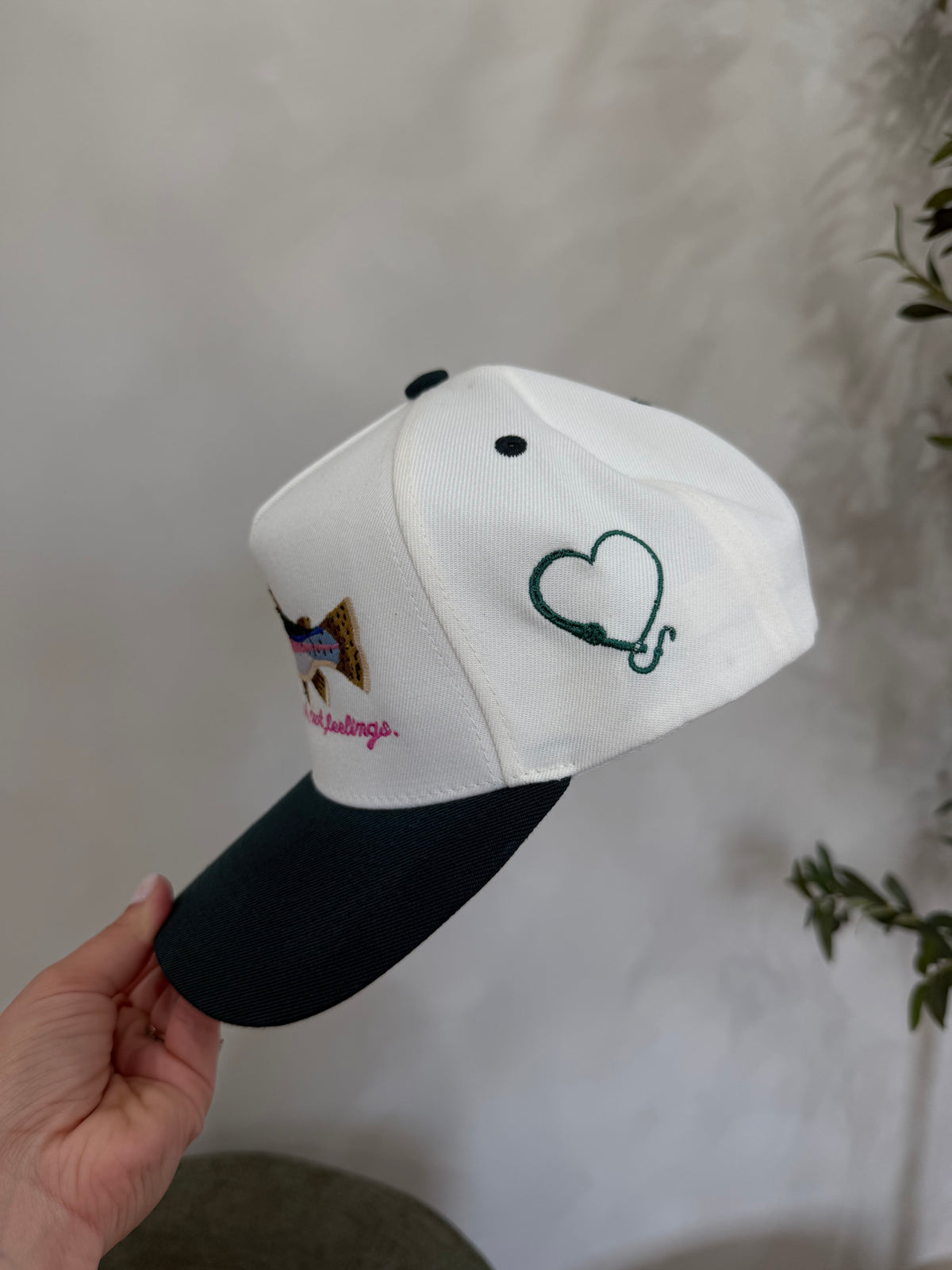 Catching Fish Not Feelings Trucker Hat - beige/dark green