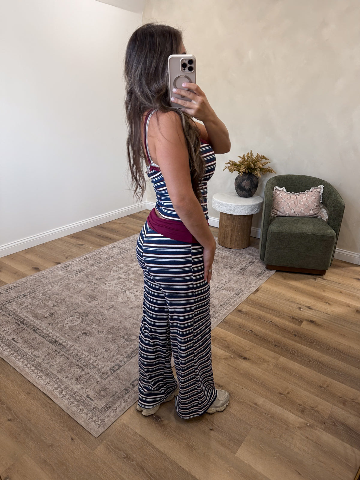 Do it All Tank with Foldover pant set - Navy/ Burgundy