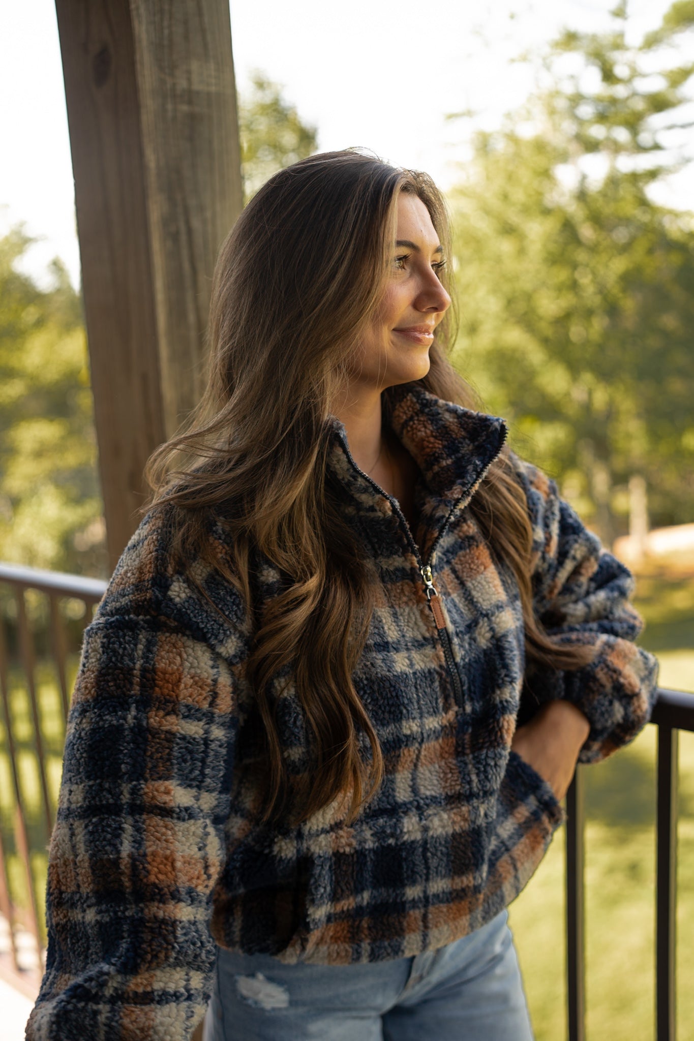 Teddy plaid half zip