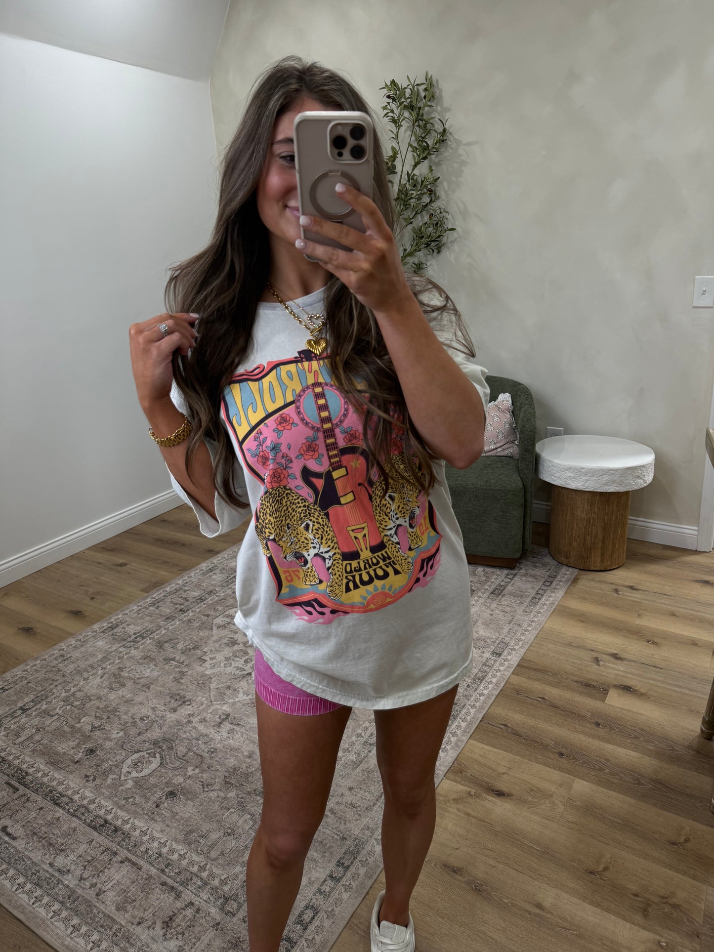 Rock N Roll World Tour Leopard Graphic Tee - washed lavender