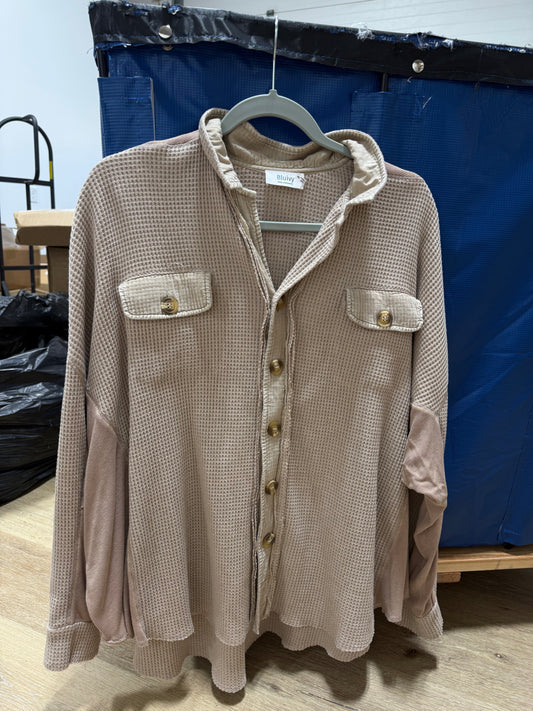 taupe waffleknit buttondown *lightly loved size small*