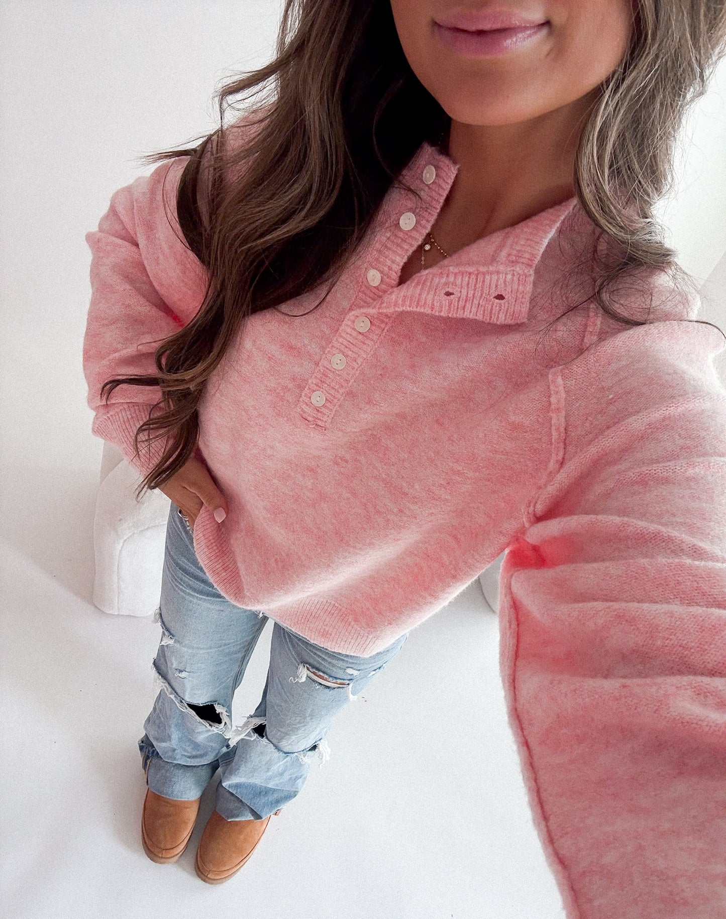 Make Me Blush Soft Knit Henley - pink