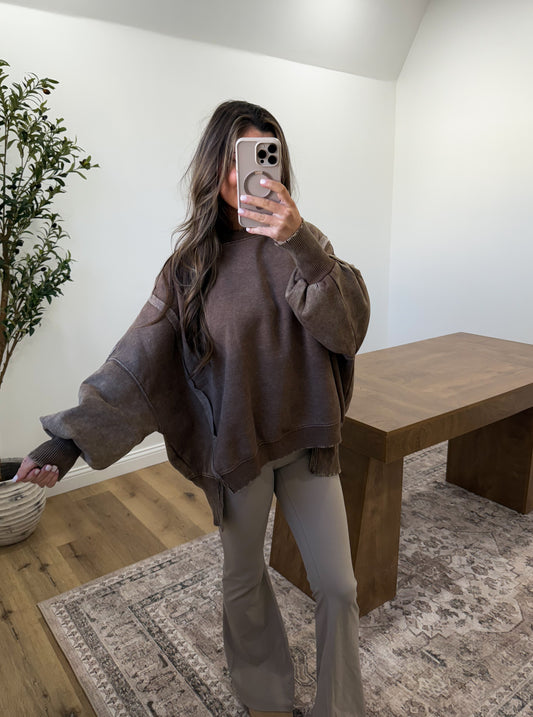 Washed expose seam Pullover- chocolate RESTOCK!
