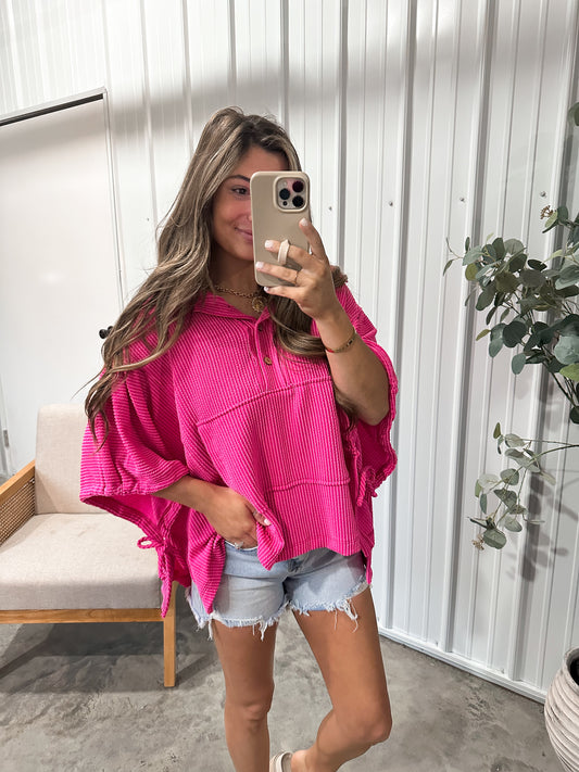 Diana Drawstring Pullover- Fuschia