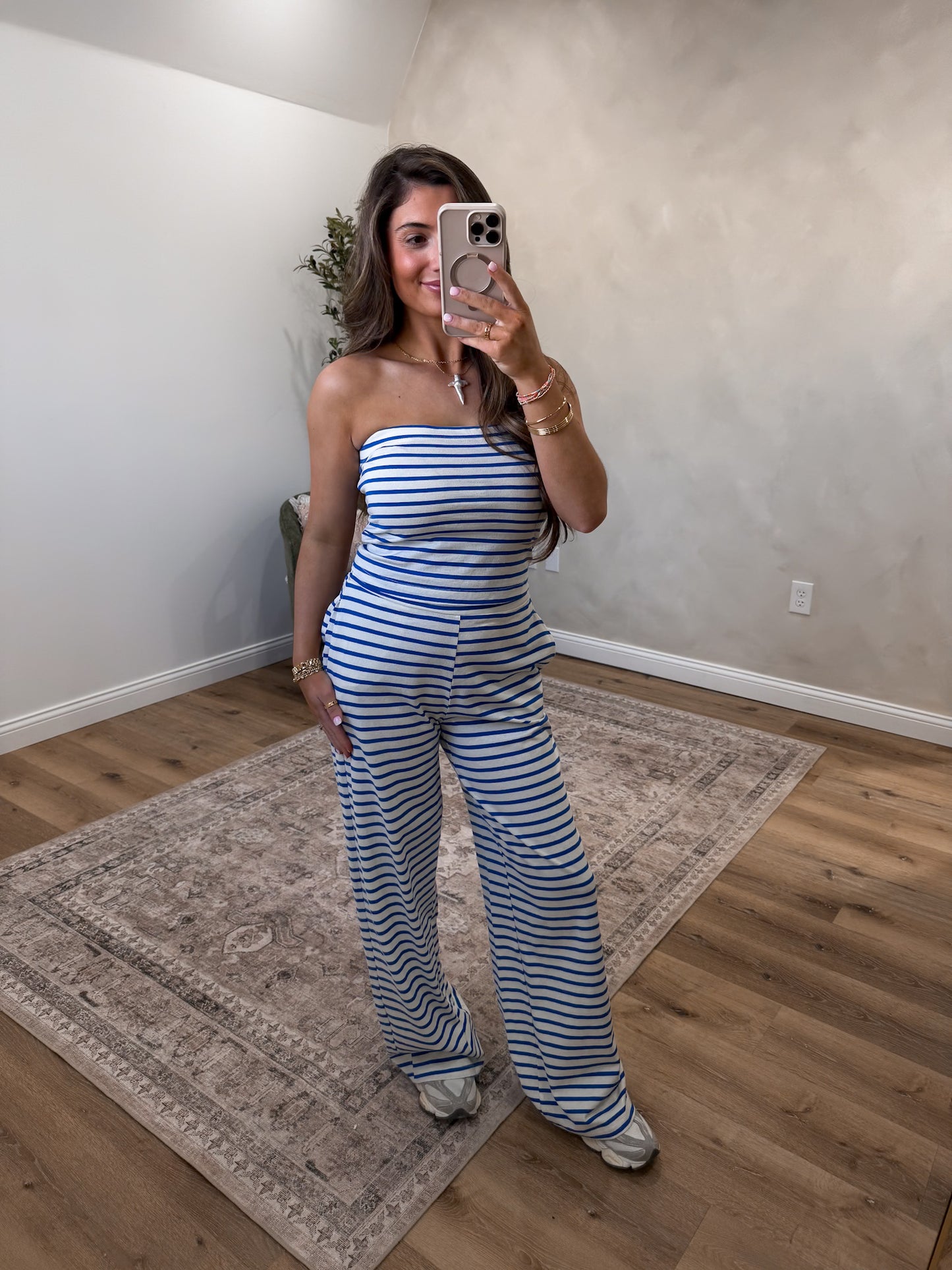 Hey Honey Striped Jersey Set - blue