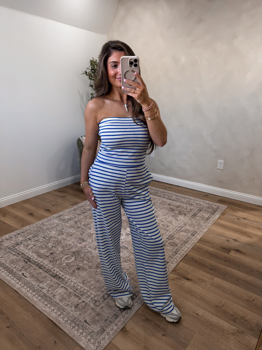 Hey Honey Striped Jersey Set - blue