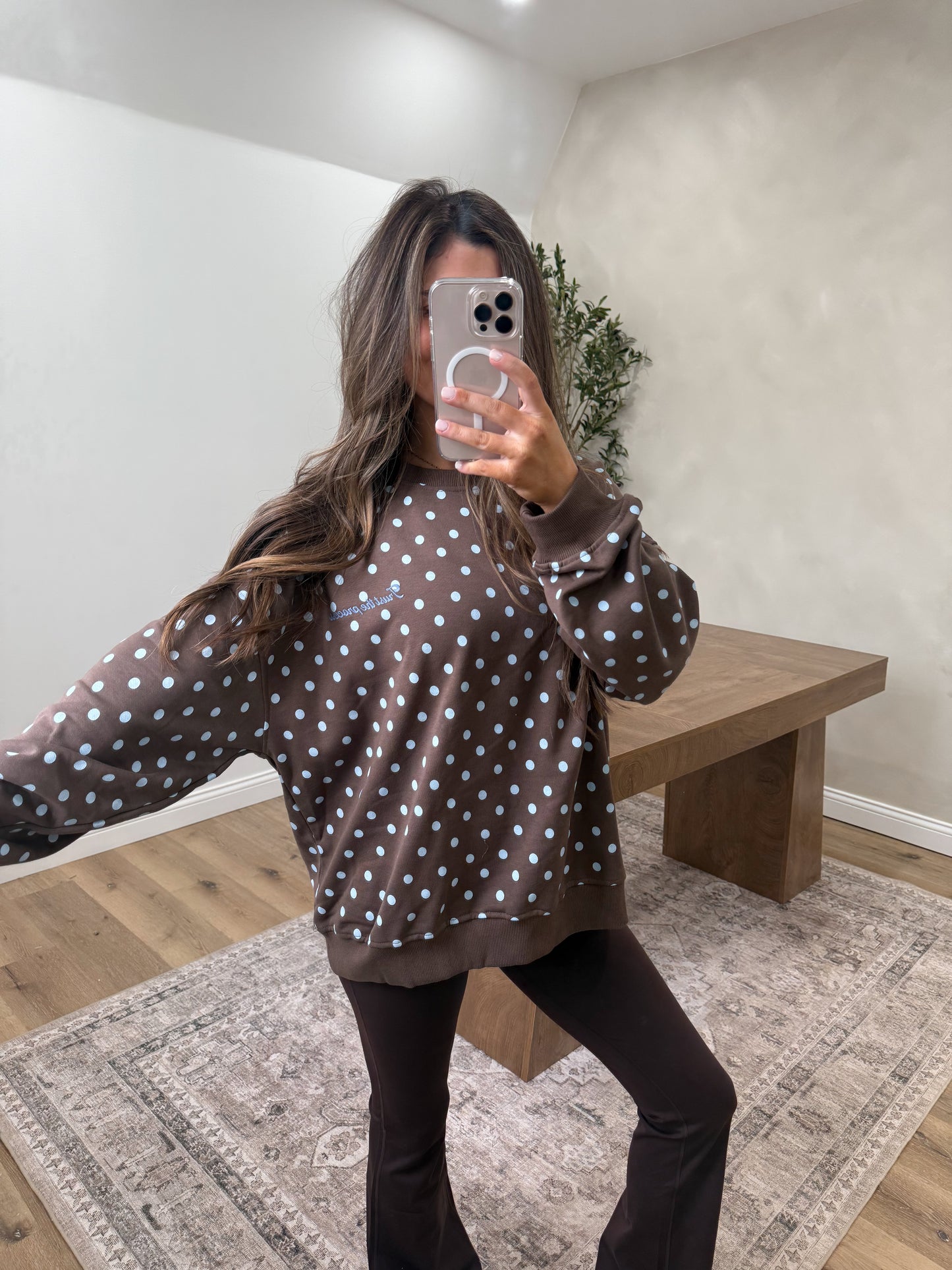 Trust The Process Polka Dot Pullover- Brown/blue