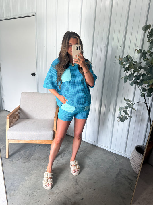 Tayla Knit Set- Aqua Combo