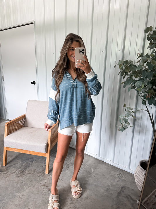 Lightweight Avery Pullover- Dusty Blue