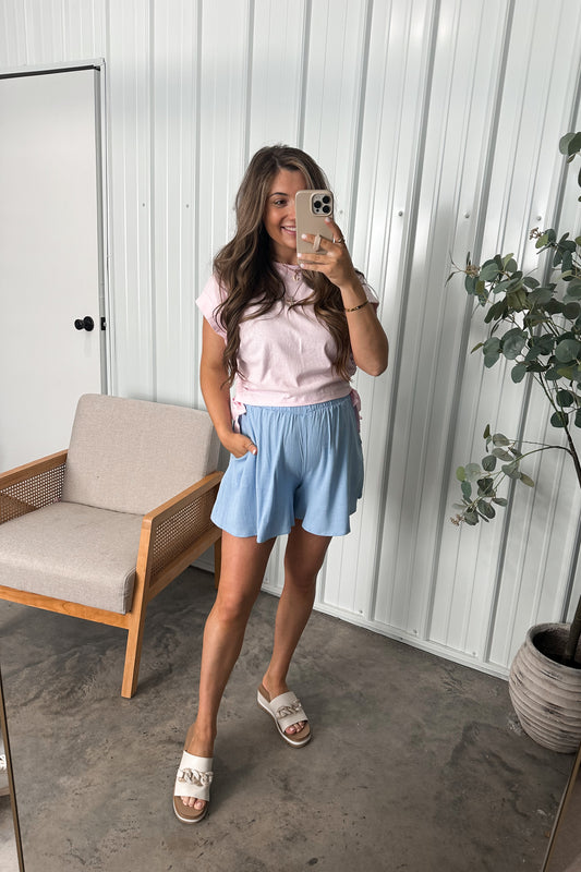 Side Tie Boxy Tee- Soft Pink
