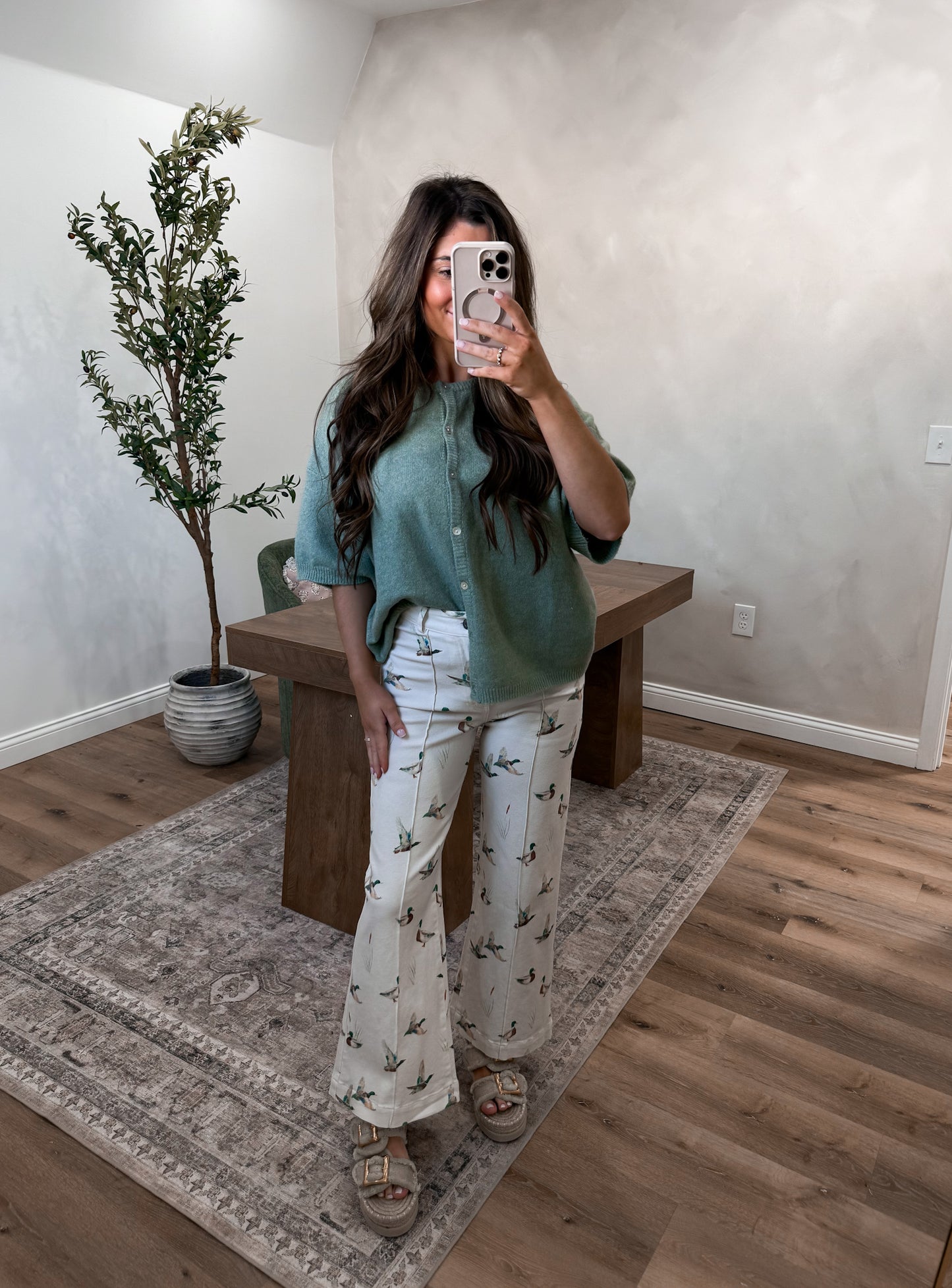 Mallard Printed Wide Leg Denim Jeans