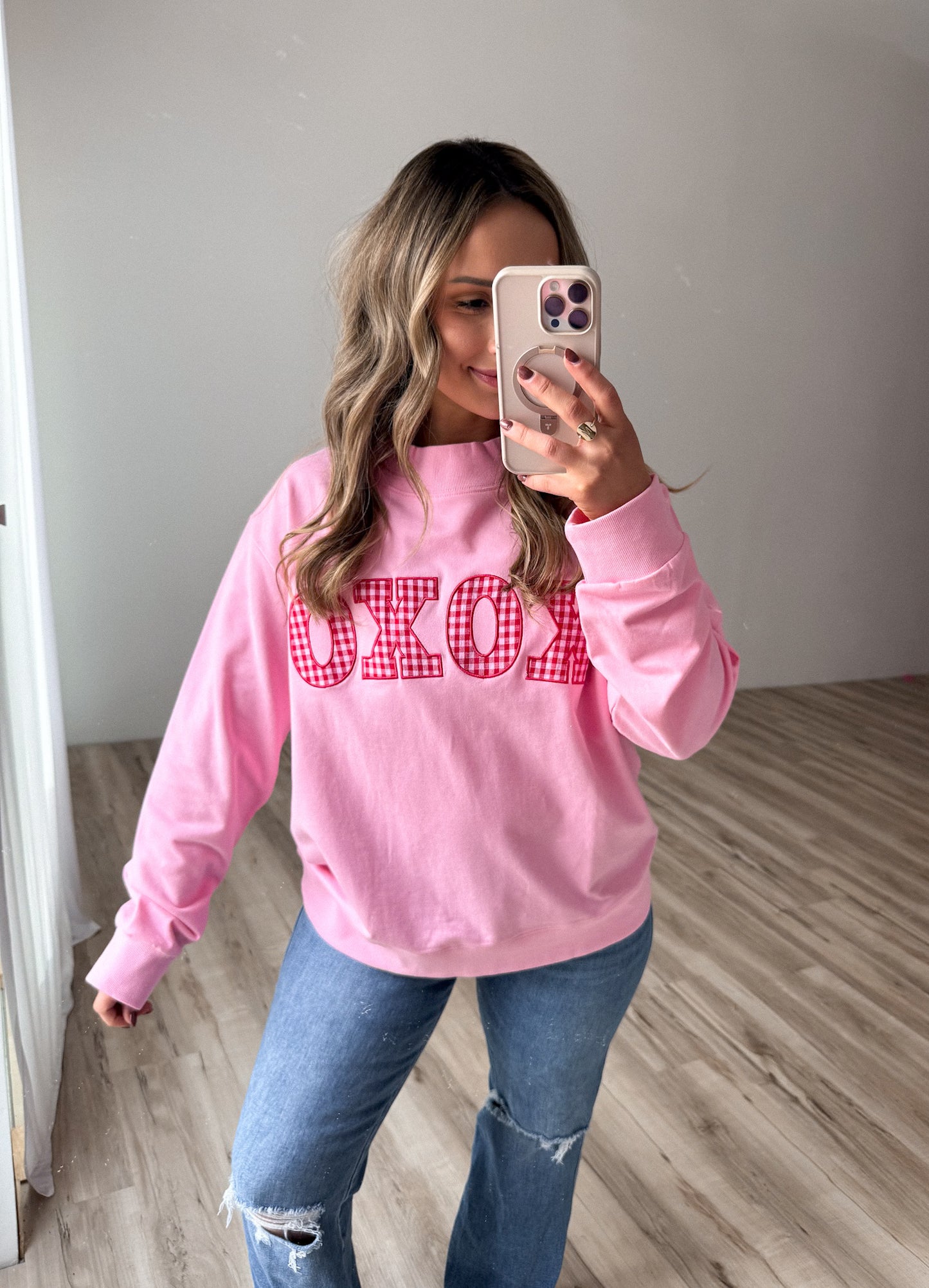 XOXO Gingham Mockneck- Pink