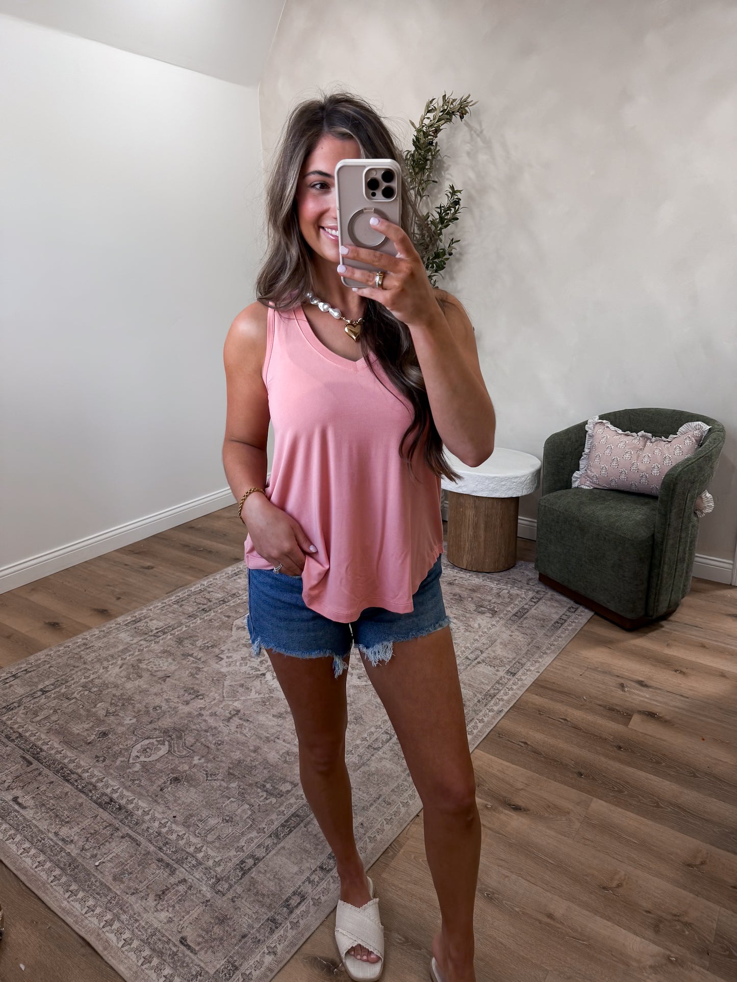 Caroline V-Neck Tank - dusty coral
