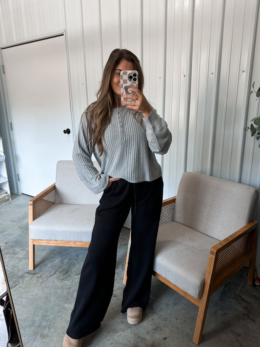 Elsa Exposed Seam Wide Leg Pants - black *restock!