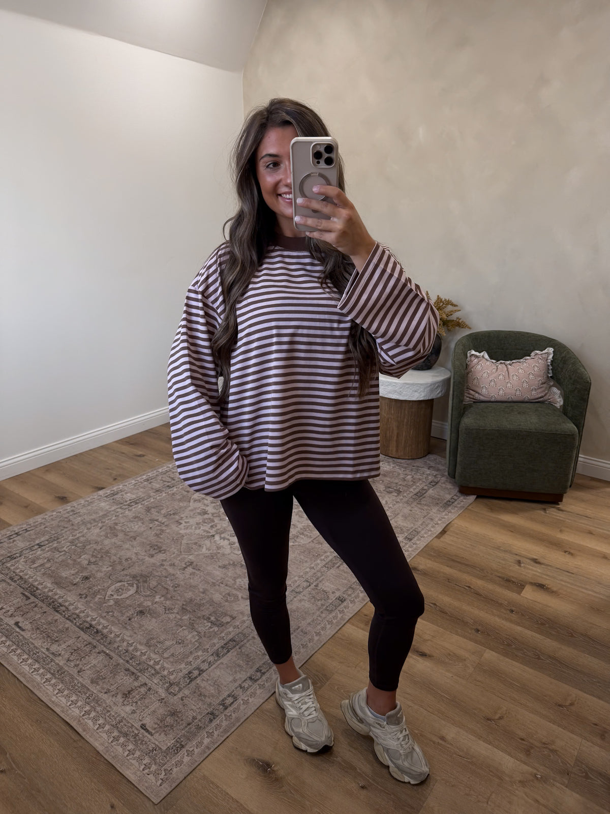 Perfect Day Oversized Stripe Long Sleeve Top - Pink/Brown