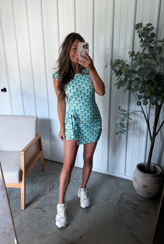 Floral Active Wrap Dress - Aqua