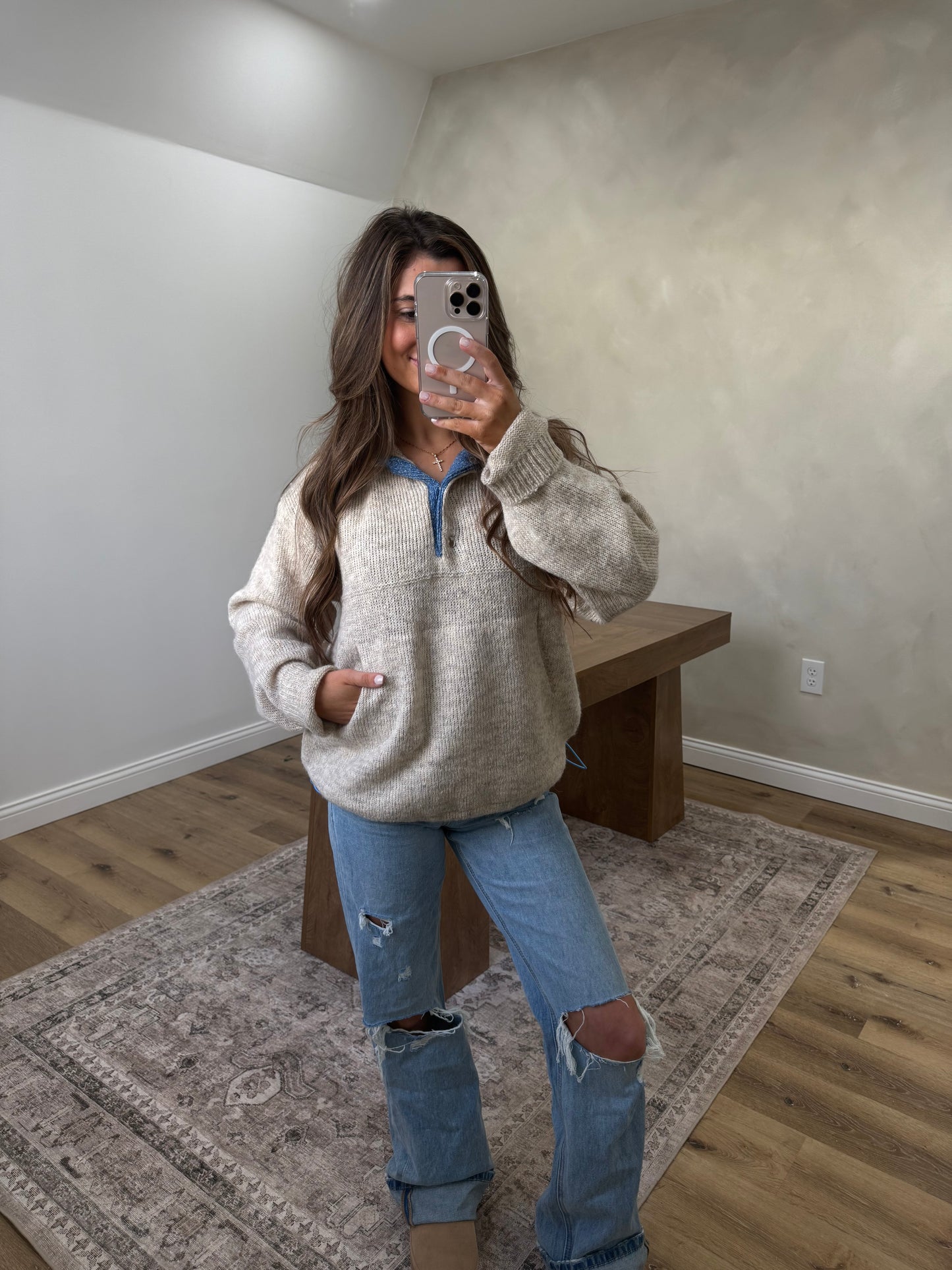 Kylie sweater knit Pullover- Oat/peri