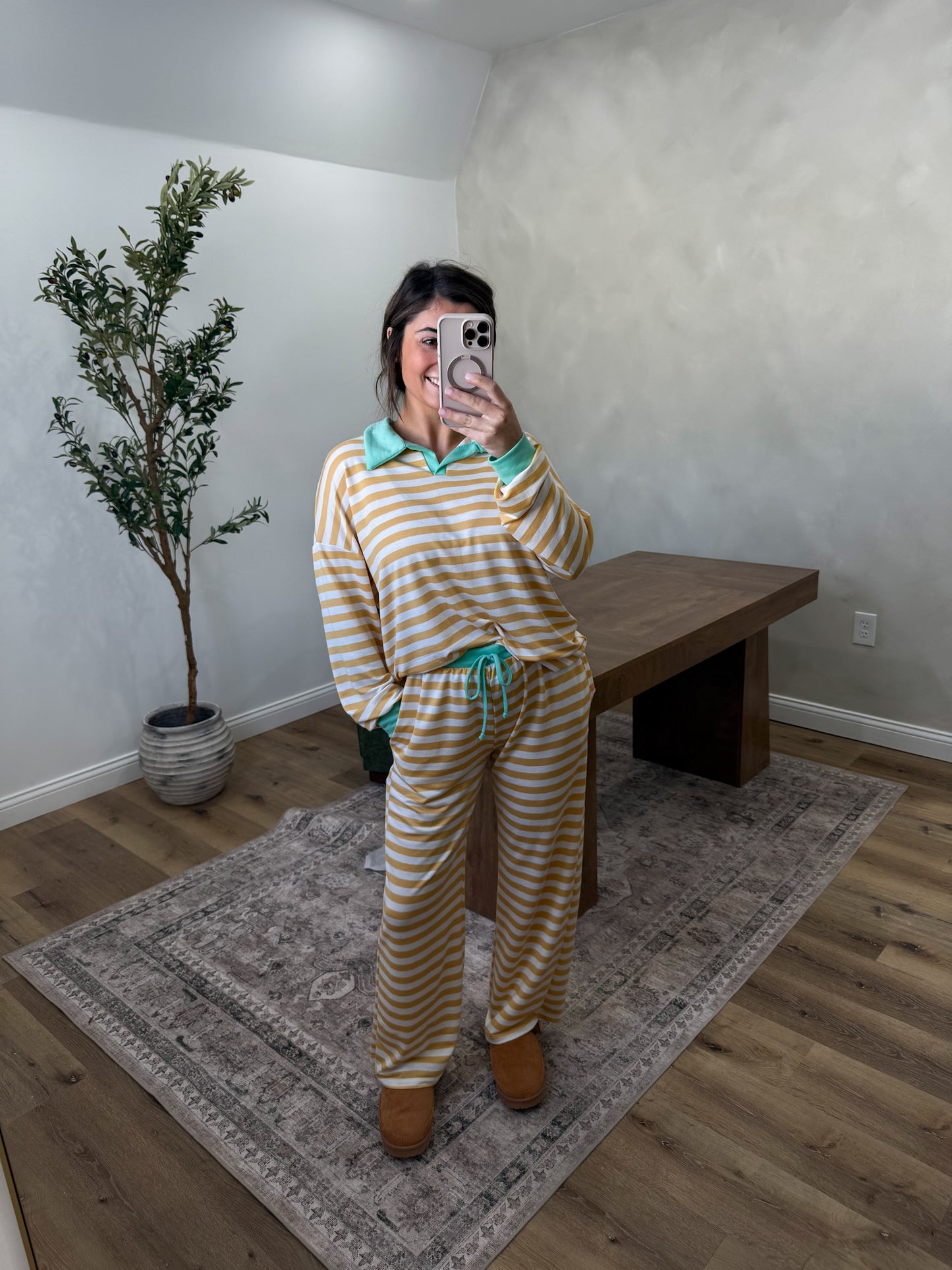 Color Pop Striped Lounge Set-Yellow/Mint