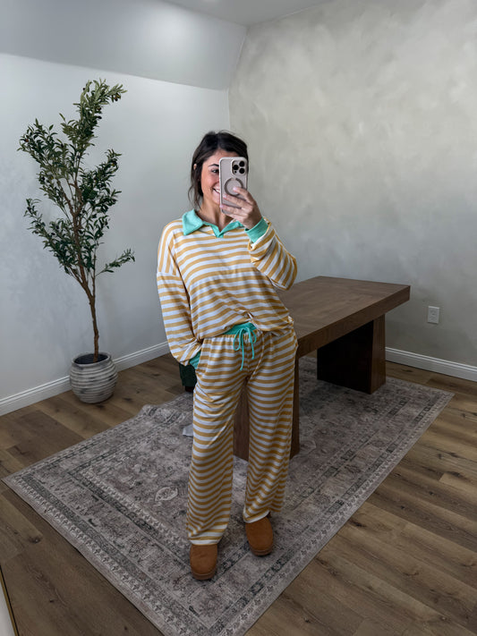 Color Pop Striped Lounge Set-Yellow/Mint