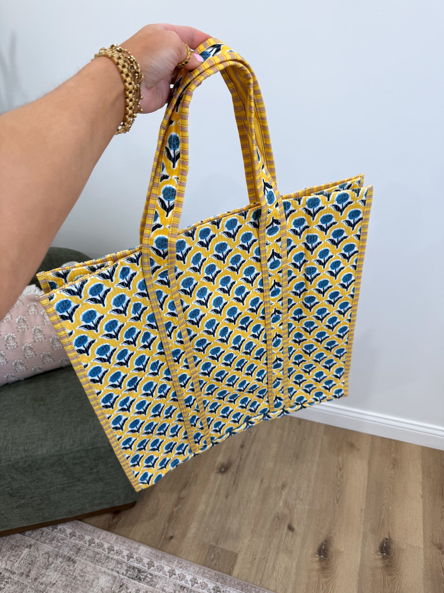 Abstract Affairs Reversible Quilted Tote Bag - yellow