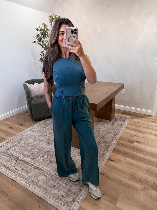 The Wrenley Washed Lounge Set - dark teal