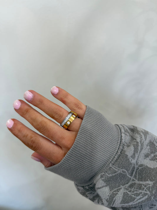 Harmony Two-Toned Crystal Band Ring - waterproof
