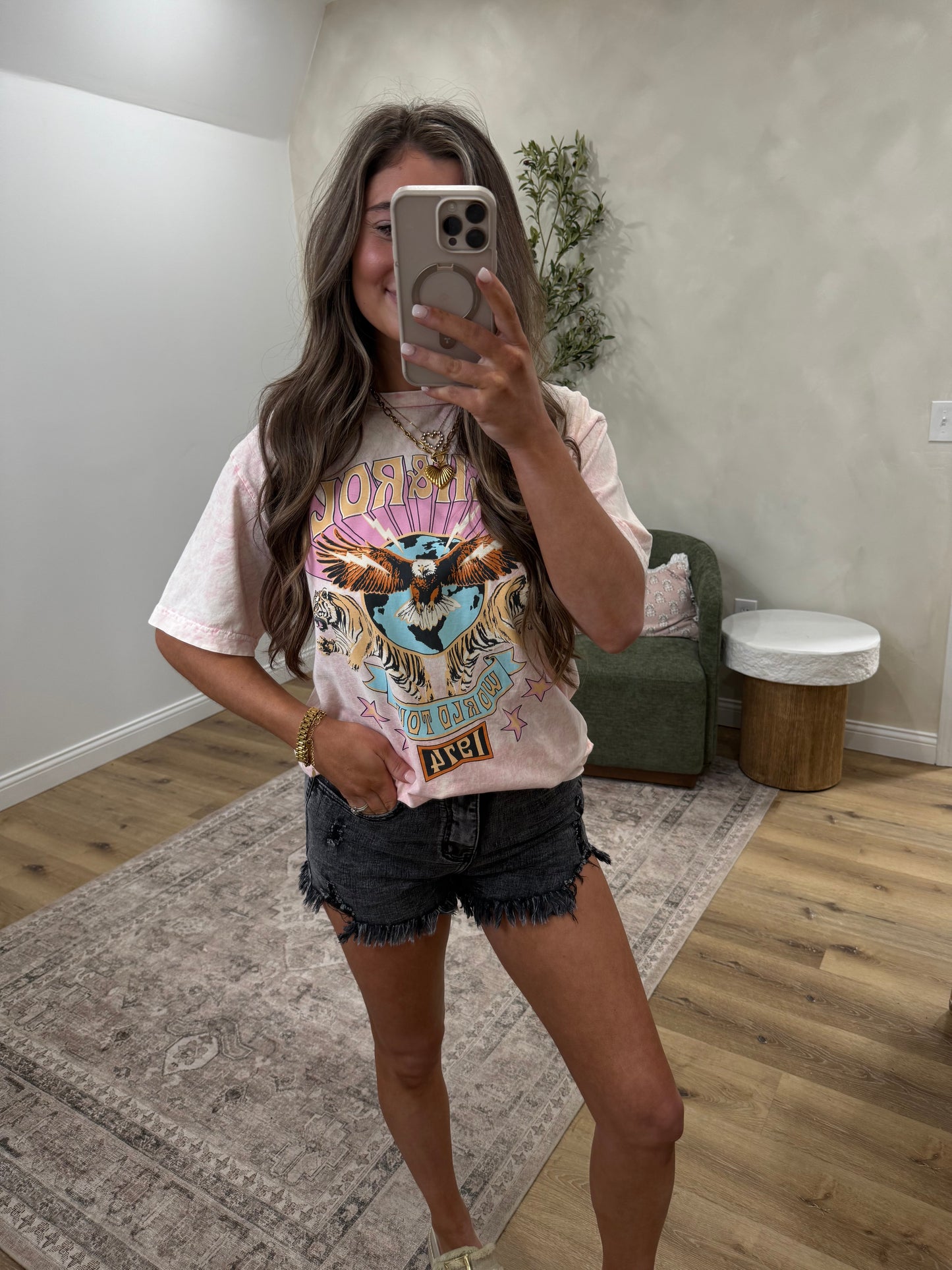 Rock N Roll World Tour Graphic Tee - pink
