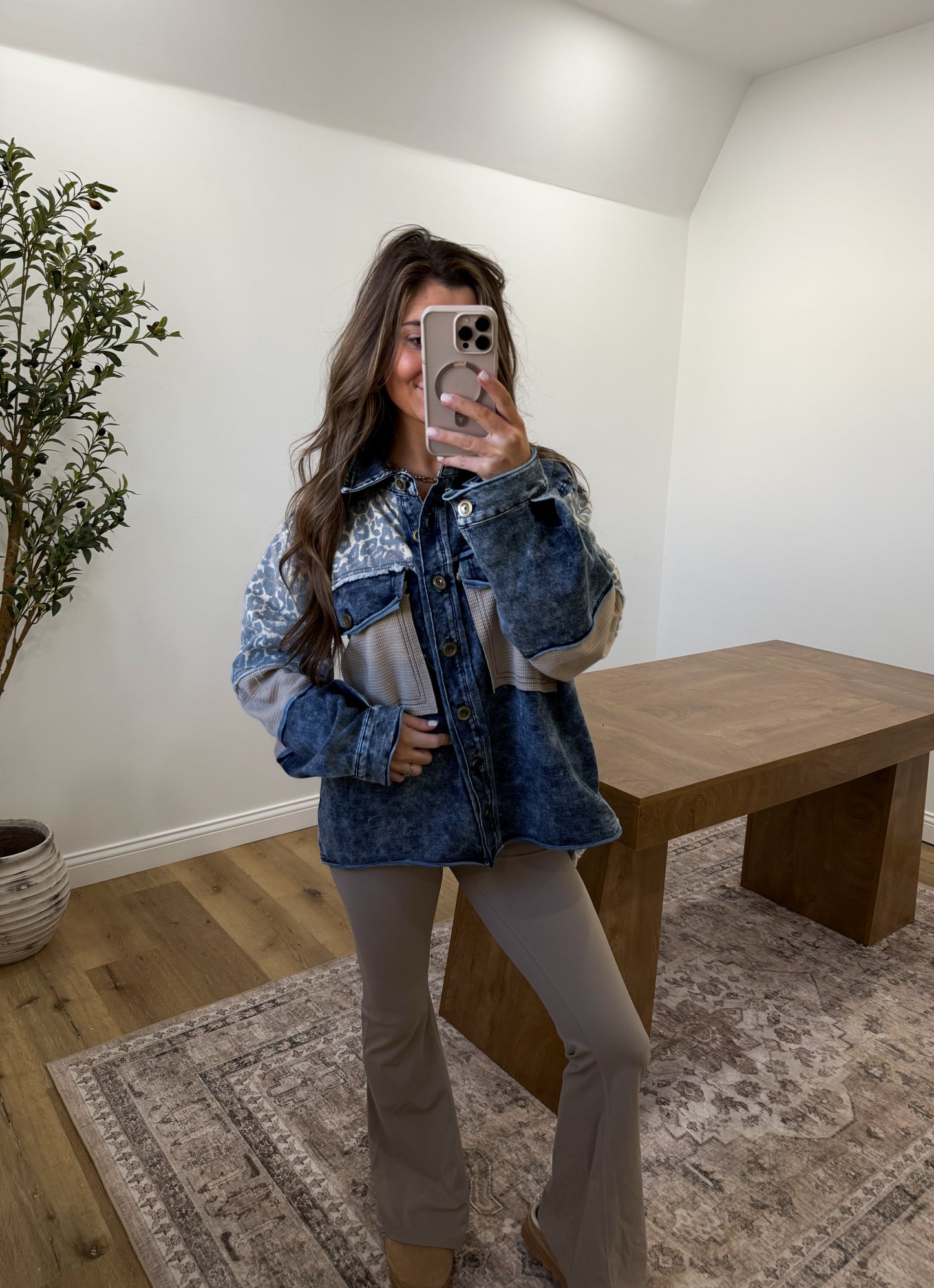 Leopard denim shacket