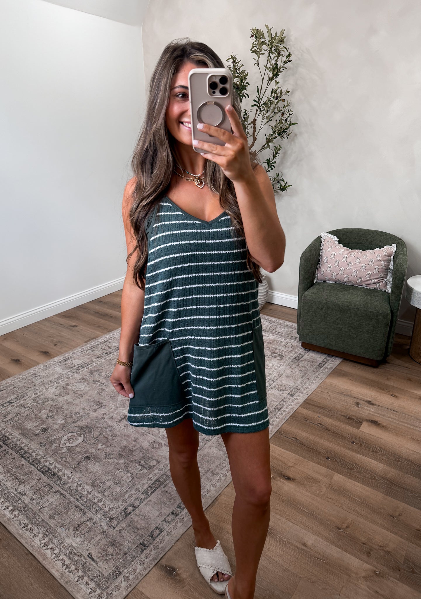 SeaBreeze Crotchet Detail Active Dress - green/white