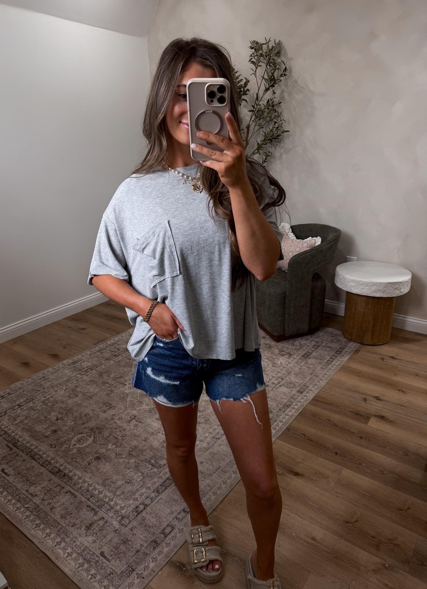 Droopy Pocket Tee - heather grey