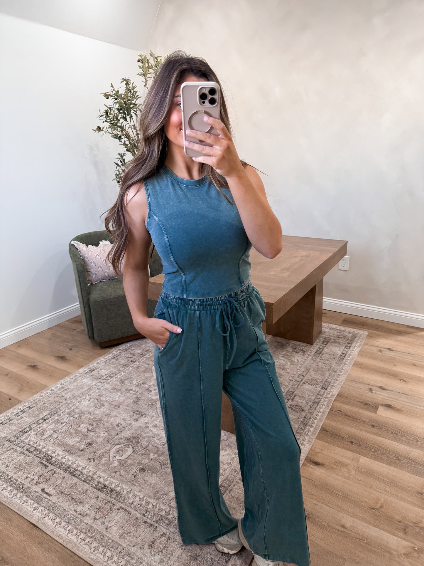 The Wrenley Washed Lounge Set - dark teal