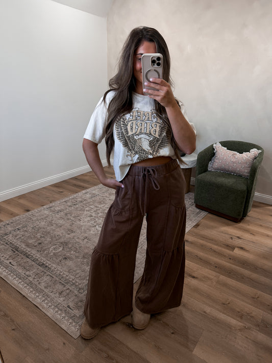 Wesley Washed Tiered Wide Leg Pants - brown *FREAKY FRIDAY SURPRISE ITEM*