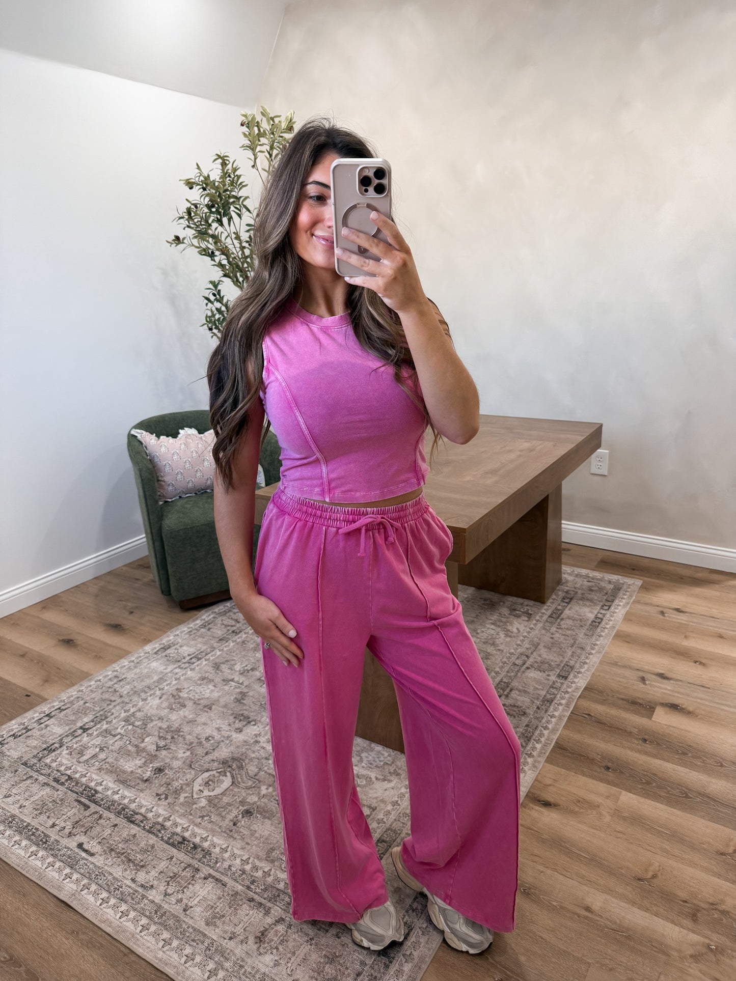 The Wrenley Washed Lounge Set - fuchsia