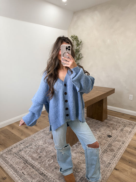 Cozy Layer Knit Cardigan- Dusty Blue