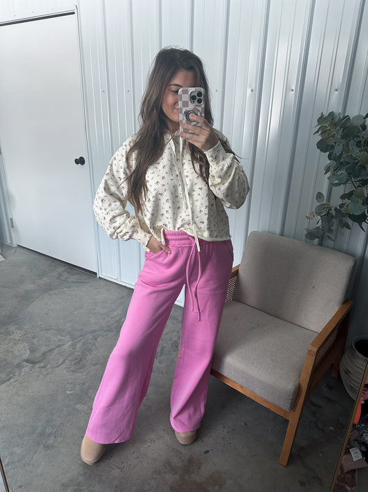 Elsa Exposed Seam Wide Leg Pants - Candy Pink