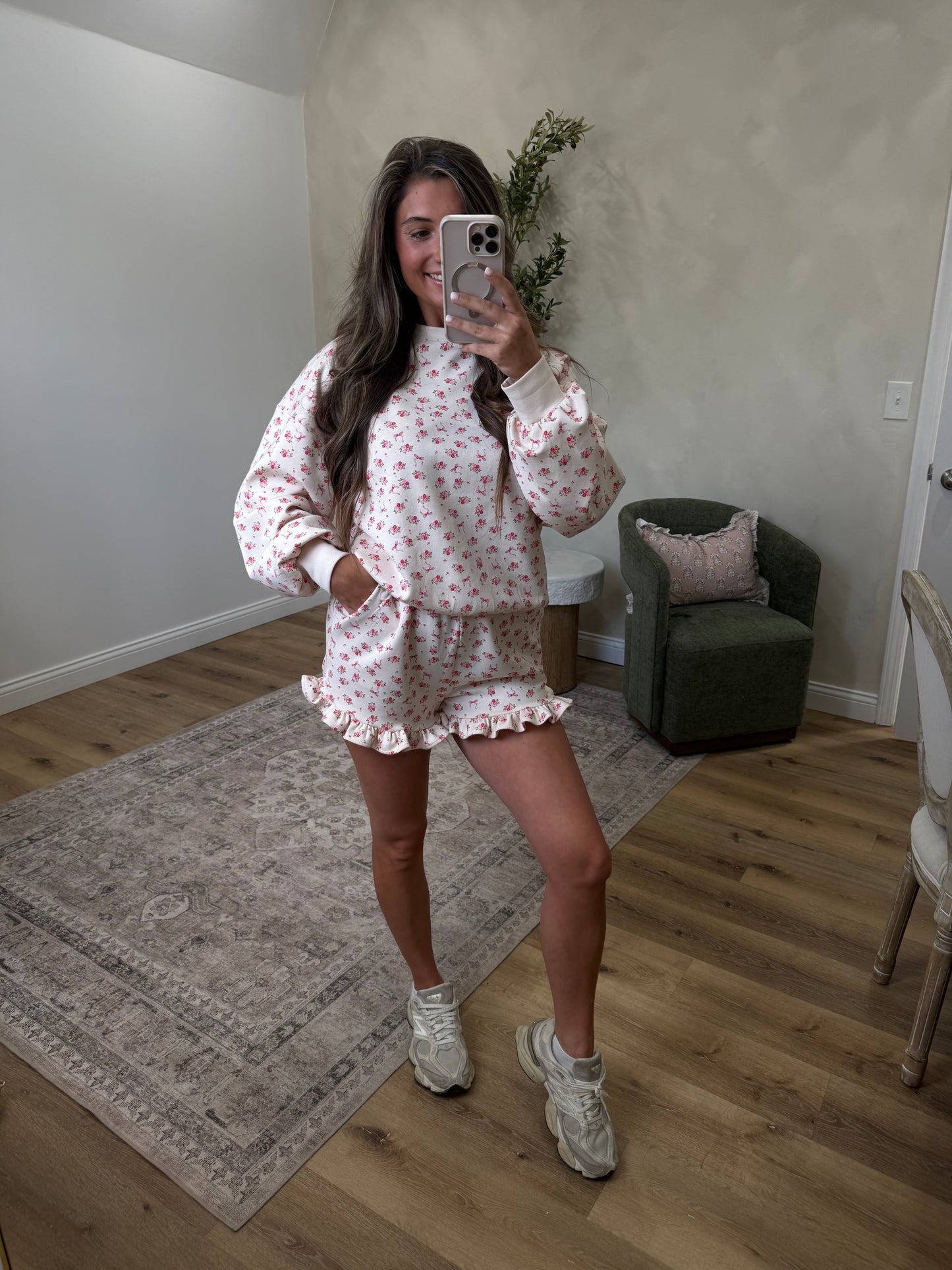 Comfy Forever Floral Shorts Set - ivory/pink