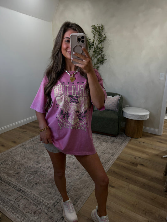 World Tour Rock n Roll Eagle Graphic Tee - pink