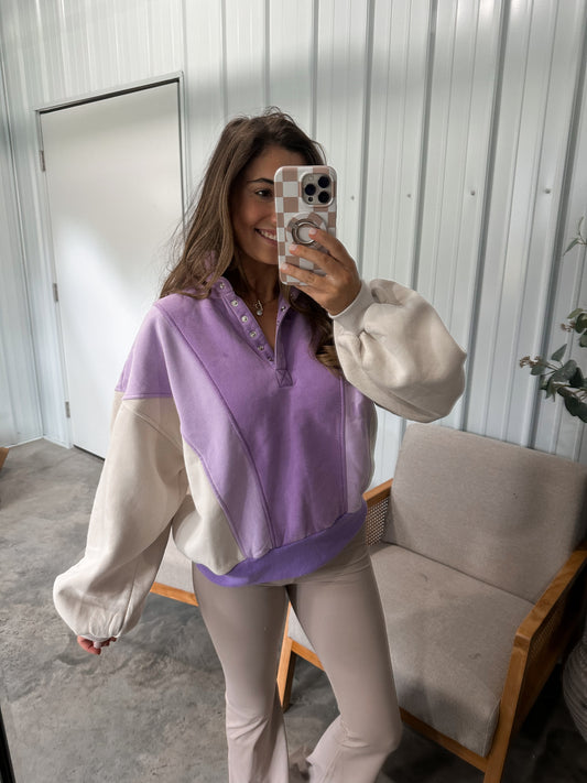 Luxe Piper Pullover - Lavender Colorblock