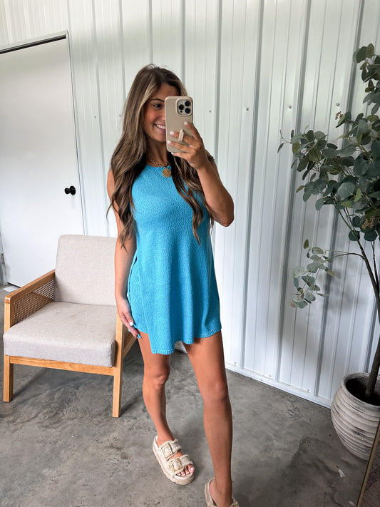 Siany Side Slit Set- Aqua Blue