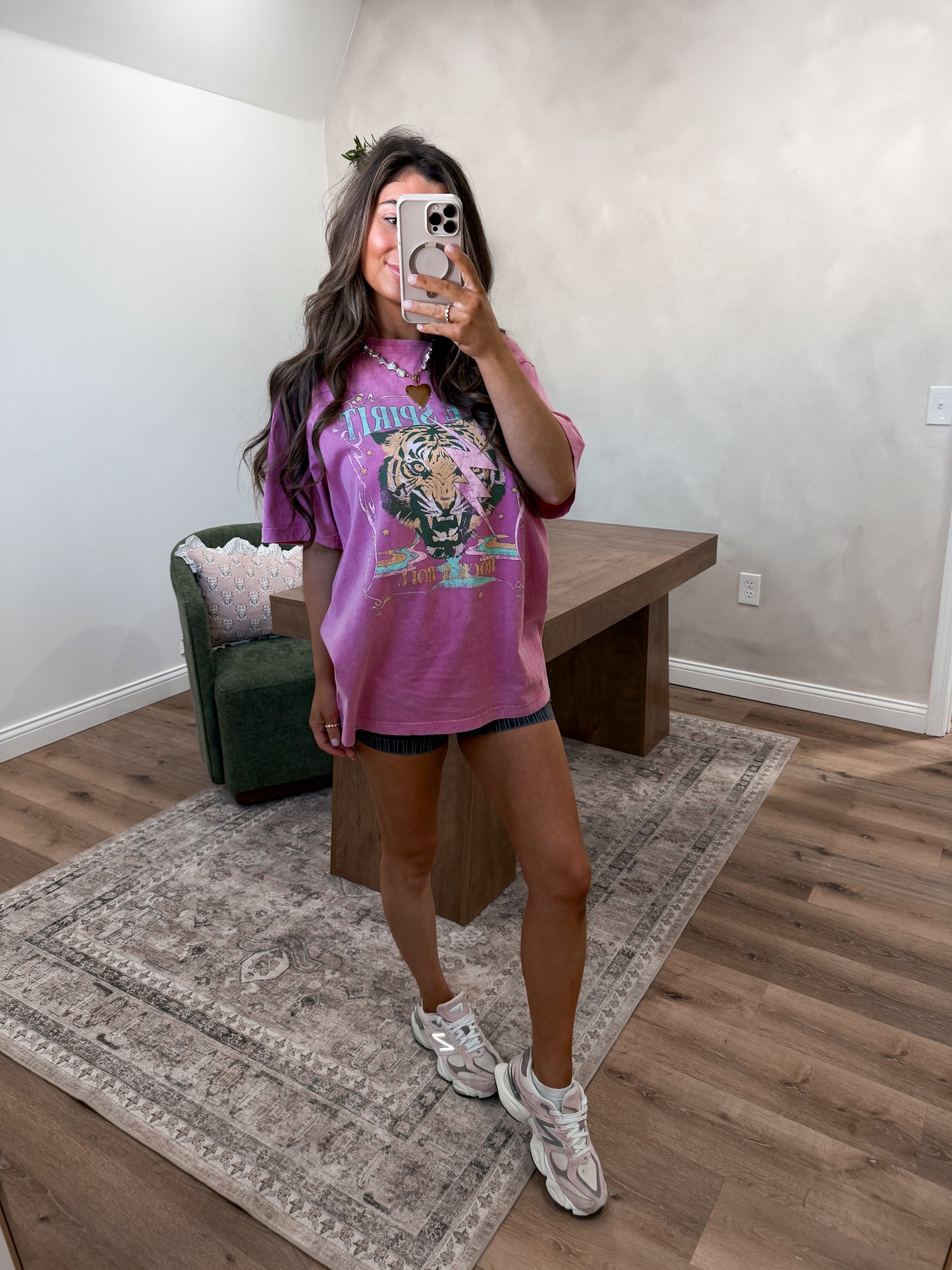 Free Spirit Tiger Vintage Graphic Tee - pink