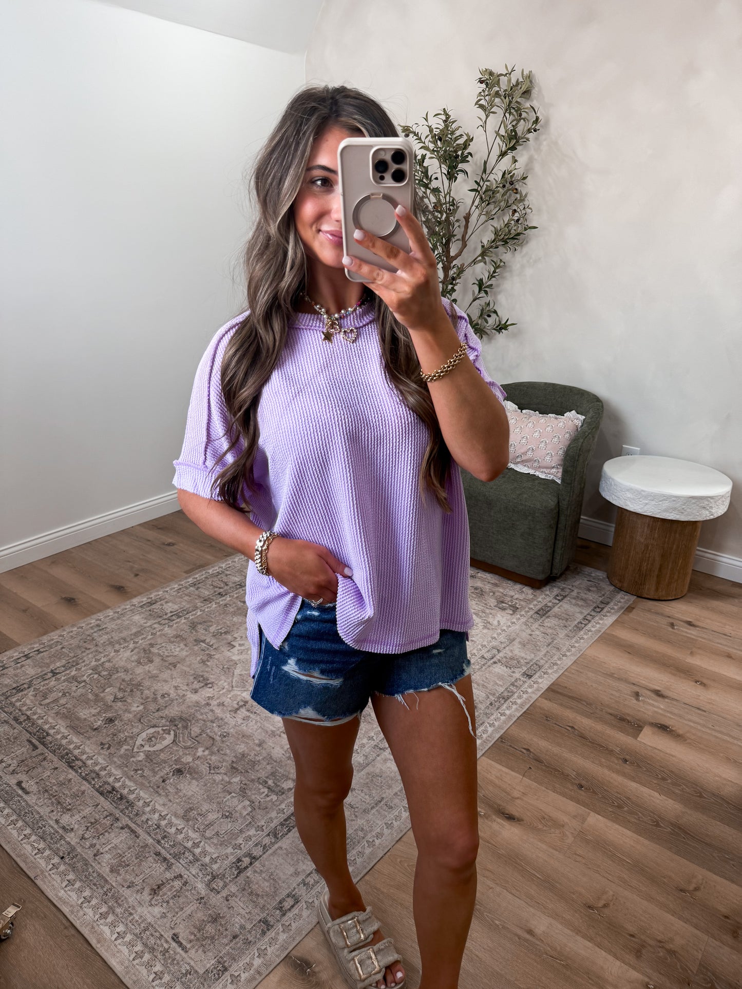 Comfort Stretch Ribbed Tee - lavender